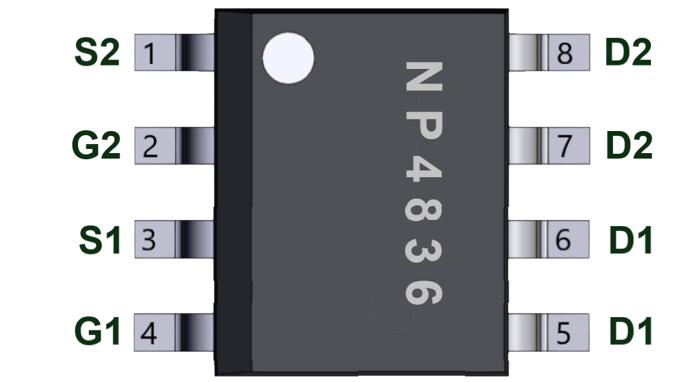 SOP8 3D NP4836高VGS耐壓,獨(dú)立雙N溝道MOS