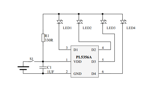 單節(jié)鋰電池電量IC，4個指示燈電量指示IC-PL5356A