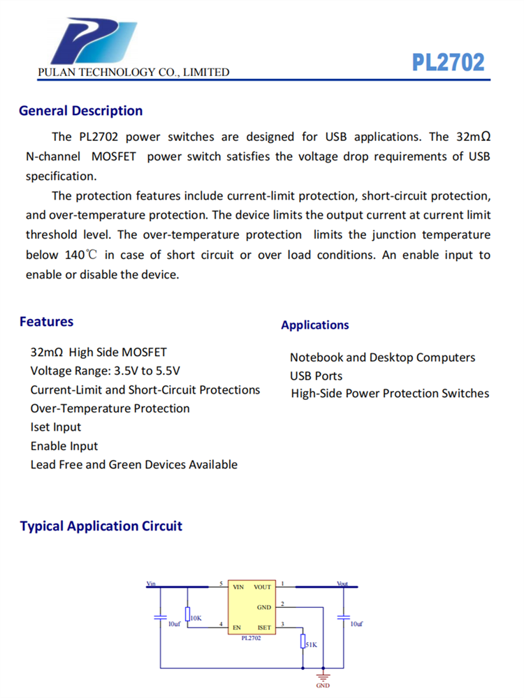 PL2702 爲(wèi)USB應(yīng)用程序而設(shè)計(jì)的電源開關(guān) PL2702 爲(wèi)USB應(yīng)用程序而設(shè)計(jì)的電源開關(guān)