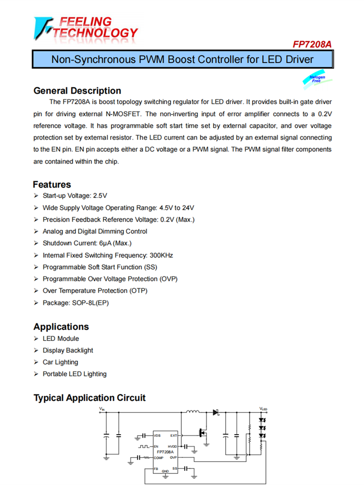 FP7208A 針對LED驅動程序的非同步PWM啟動控制器芯片