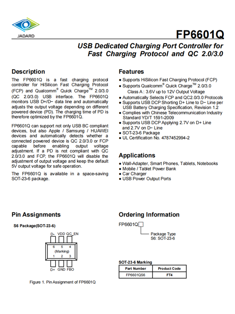 華爲(wèi)海思快充IC芯片 QC2.0/3.0 絲印FT4 天德鈺FP6601Q 授權(quán)代理商 華爲(wèi)海思快充IC芯片 QC2.0/3.0 絲印FT4 天德鈺FP6601Q 授權(quán)代理商