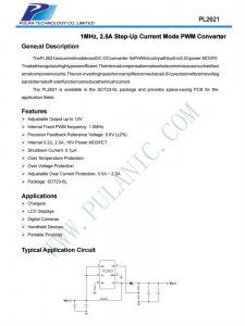 PL2621 SOT23-6L PWM升壓DC/DC轉換器
