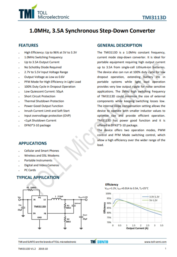 TMI3113D  1.0MHz、3.5A衕步降壓型轉(zhuǎn)換器