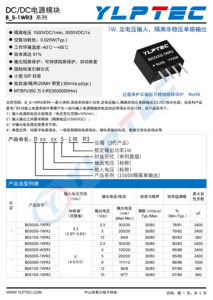 B2424S-1WR3   1W,定電壓輸入，隔離非穩(wěn)壓單路輸出