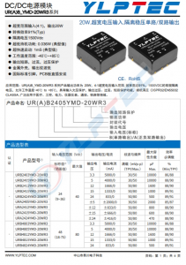 URB2412YMD-20WR3  20W,超寬電壓輸入,隔離穩(wěn)壓單路/雙路輸齣