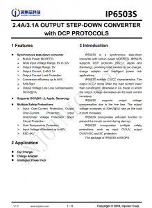 IP6503S  2.4A/3.1A輸出降壓轉換器 使用 DCP 協(xié)議