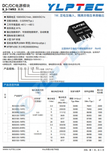 B1515S-1WR3  1W,定電壓輸入，隔離非穩(wěn)壓單路輸出
